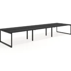 Mesa oficina multipuesto bench Delta triple, fondo 142cm, estructura negra