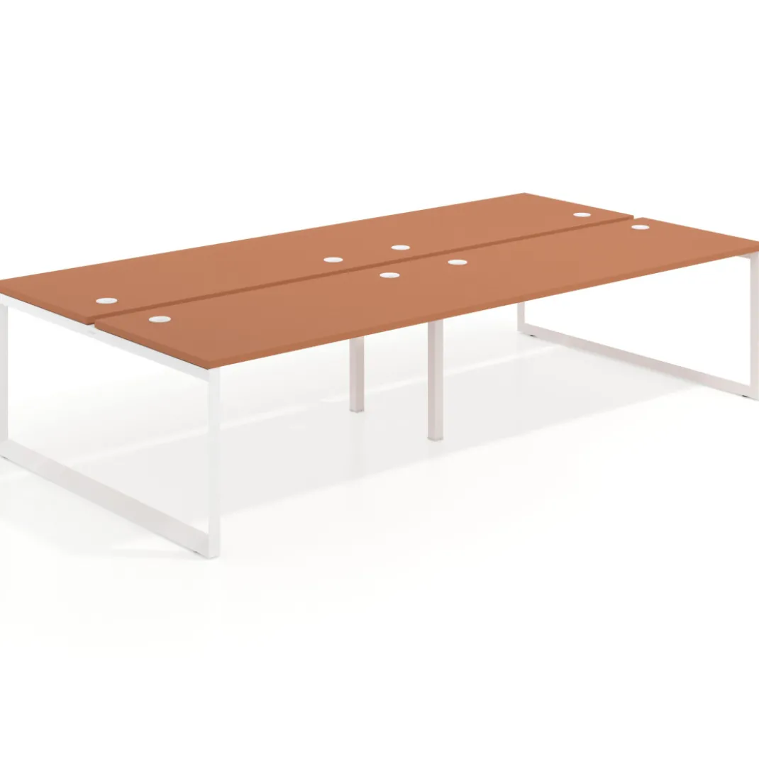 Mesa oficina multipuesto bench Delta doble, fondo 166cm estructura blanca