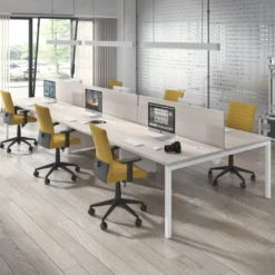 Mesa oficina multipuesto bench Kube triple, fondo 166 cm, estructura blanco