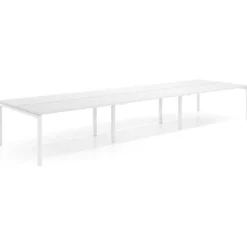 Mesa oficina multipuesto bench triple Kube, fondo 142cm, estructura blanco