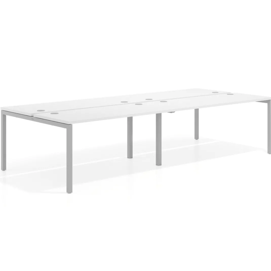 Mesa oficina multipuesto bench doble Kube, fondo 142cm, estructura aluminio
