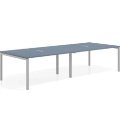 Mesa para coworking encimera continua doble Kube, fondo 126 cm, estructura aluminio