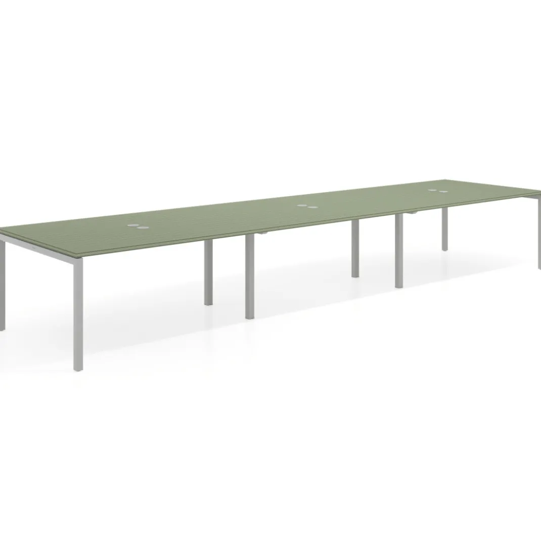 Mesa para coworking encimera continua triple Kube, fondo 126 cm, estructura aluminio
