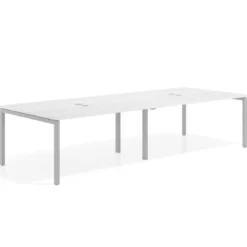 Mesa para coworking encimera continua doble Kube, fondo 126 cm, estructura aluminio