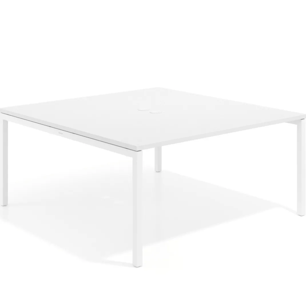 Mesa para coworking encimera continua fondo 166 cm estructura blanco