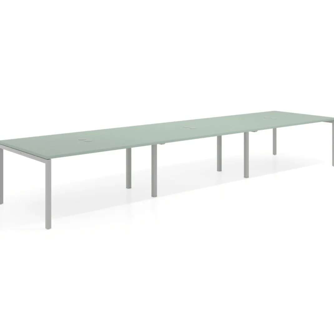 Mesa para coworking encimera continua triple Kube, fondo 126 cm, estructura aluminio