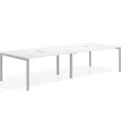 Mesa para coworking encimera continua doble Kube, fondo 126 cm, estructura aluminio