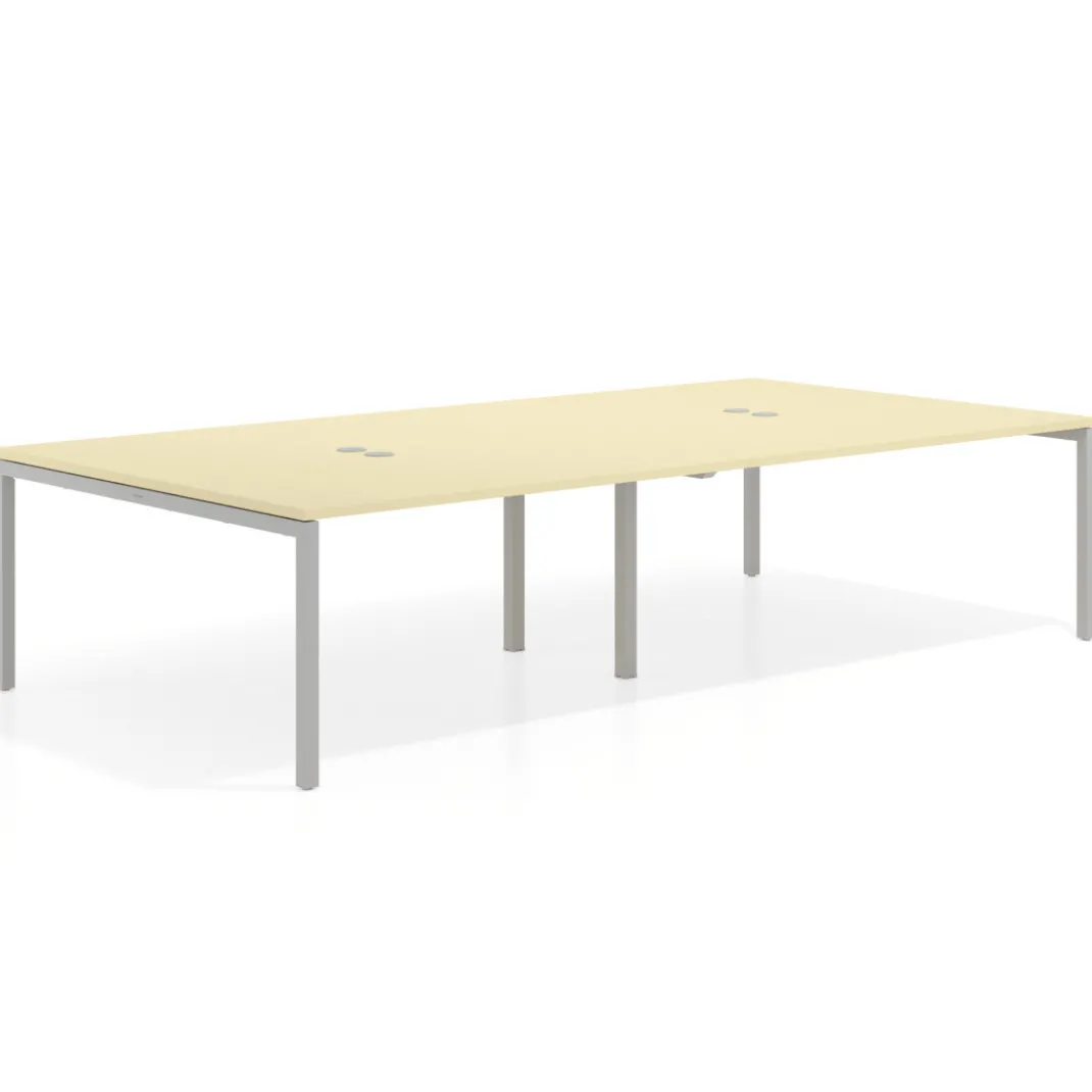 Mesa para coworking Kube doble, encimera continua fondo 166 cm, estructura aluminio