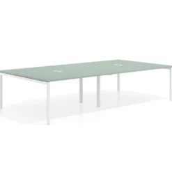 Mesa para coworking Kube doble, encimera continua fondo 166 cm, estructura blanca