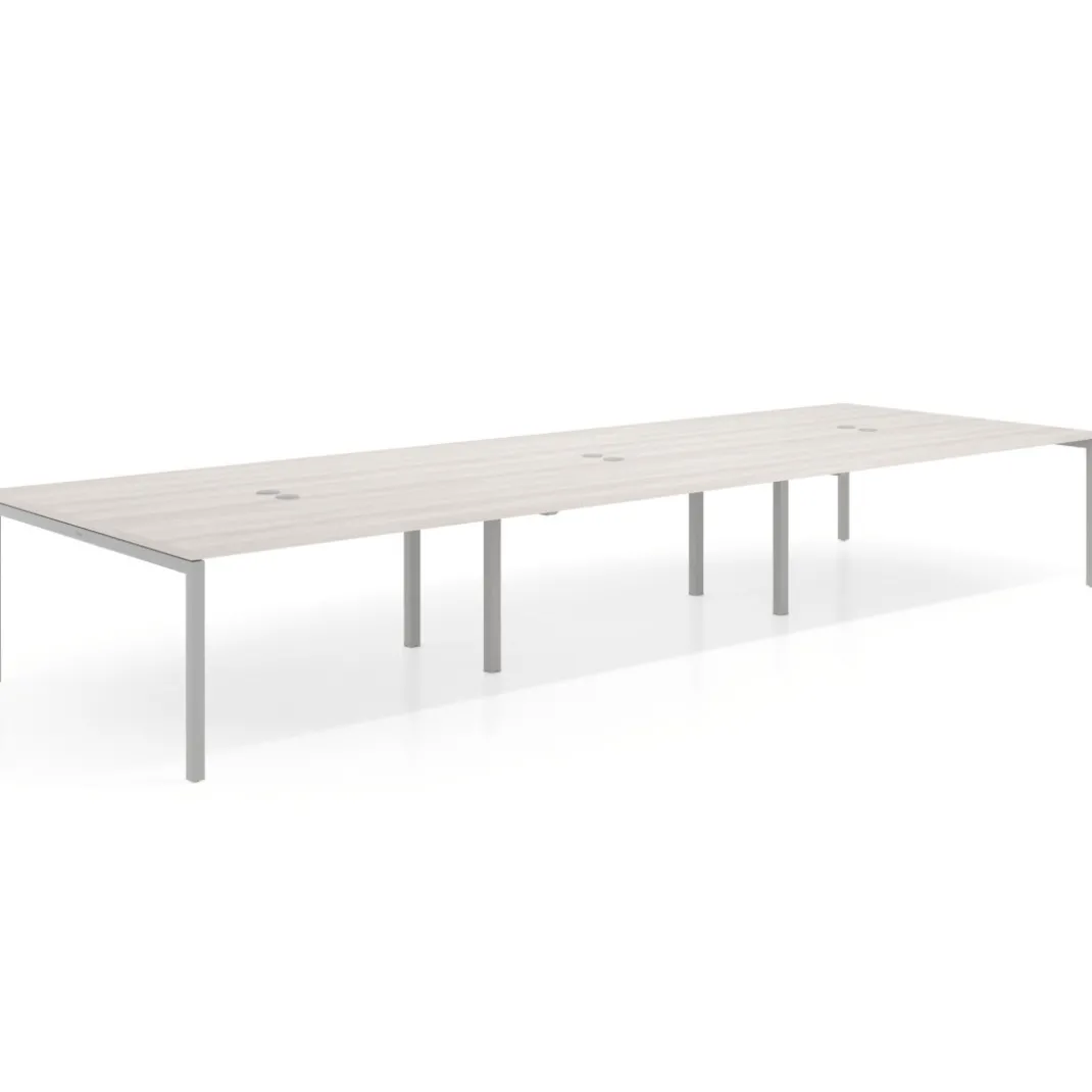 Mesa para coworking Kube triple, encimera continua fondo 166 cm, estructura aluminio