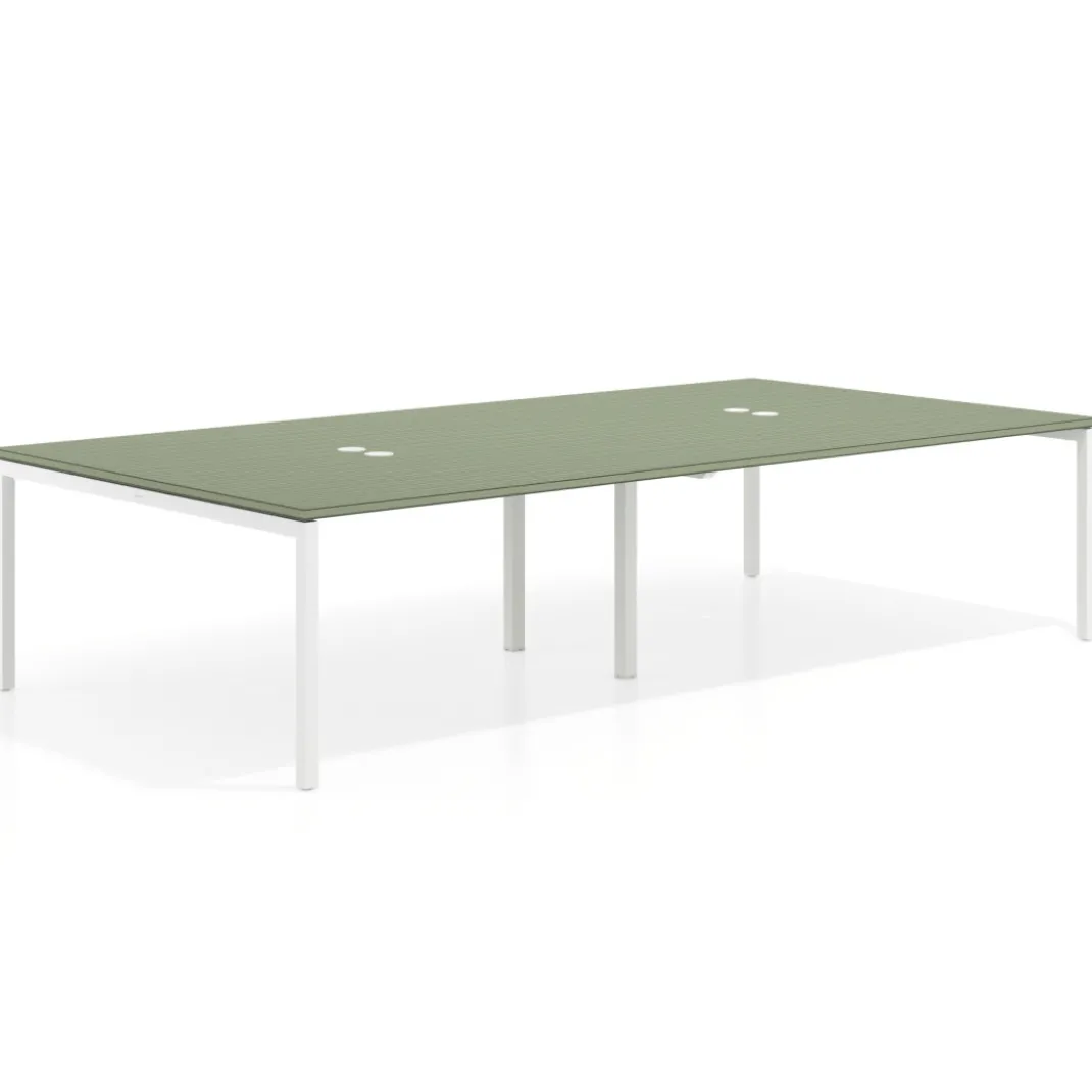 Mesa para coworking Kube doble, encimera continua fondo 166 cm, estructura blanca