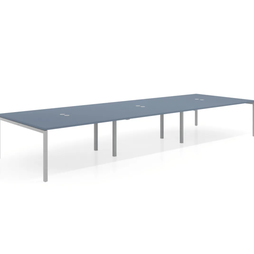 Mesa para coworking Kube triple, encimera continua fondo 166 cm, estructura aluminio