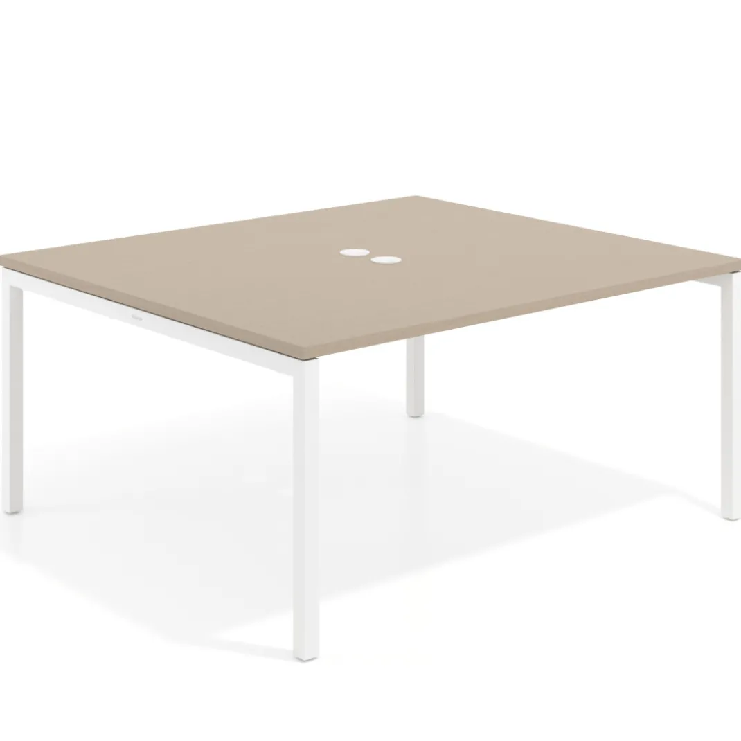 Mesa para reunión o trabajo, encimera continua fondo 142 cm estructura blanco