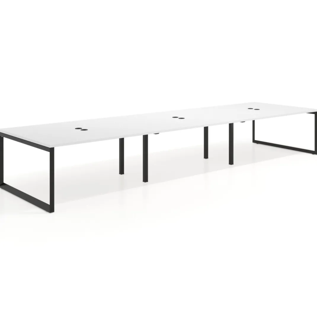 Mesa para reuniones rectangular triple, fondo 142 cm, estructura negra
