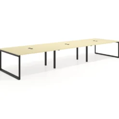 Mesa para reuniones rectangular triple, fondo 142 cm, estructura negra