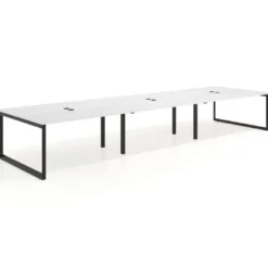 Mesa para reuniones rectangular triple, fondo 142 cm, estructura negra