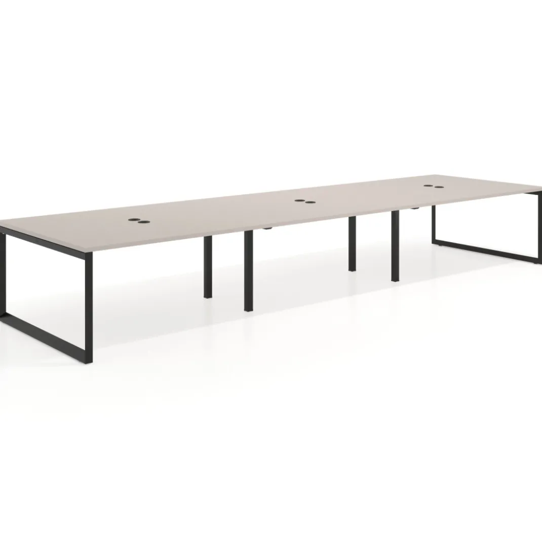 Mesa para reuniones rectangular triple, fondo 142 cm, estructura negra