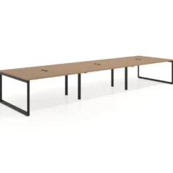Mesa para reuniones rectangular triple, fondo 142 cm, estructura negra