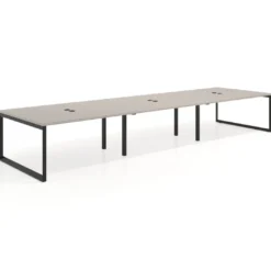 Mesa para reuniones rectangular triple, fondo 142 cm, estructura negra