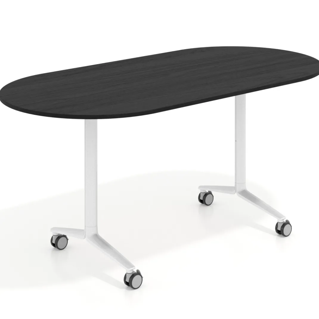 Mesa plegable pivot ovalada estructura blanco, canto 16cm