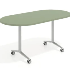 Mesa plegable pivot ovalada estructura aluminio, canto 30cm