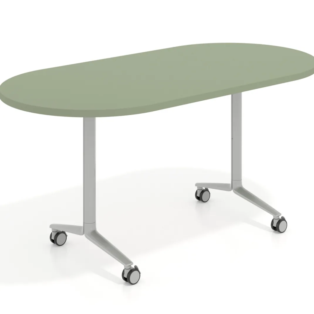 Mesa plegable pivot ovalada estructura aluminio, canto 30cm