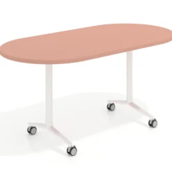 Mesa plegable pivot ovalada estructura blanco, canto 30cm