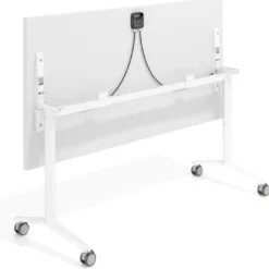 Mesa plegable pivot rectangular, estructura blanca, canto 30cm