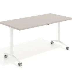 Mesa plegable pivot rectangular, estructura blanca, canto 30cm
