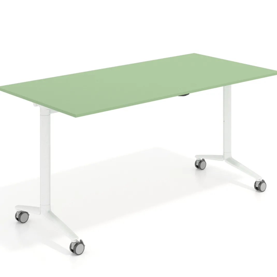 Mesa plegable pivot rectangular, estructura blanca, canto 16cm