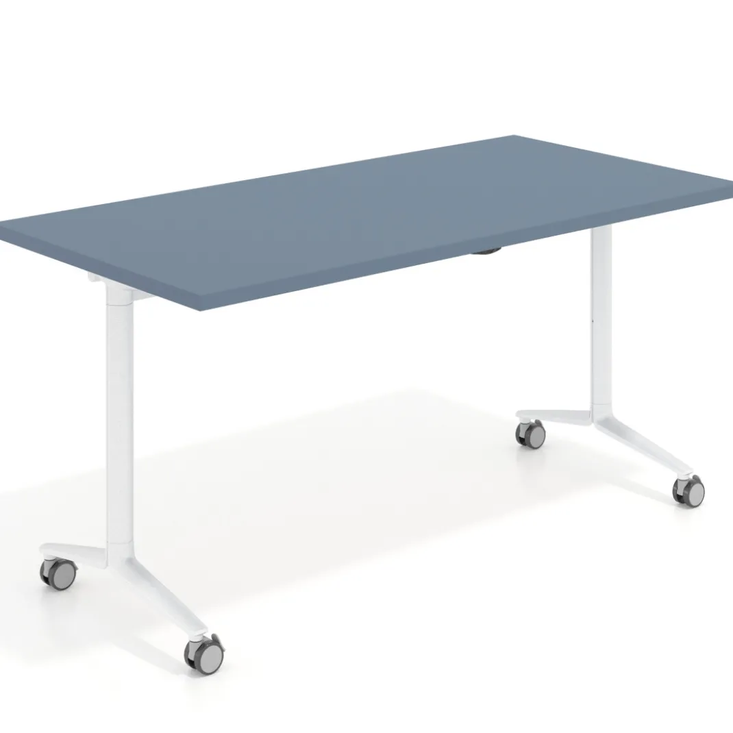 Mesa plegable pivot rectangular, estructura blanca, canto 30cm