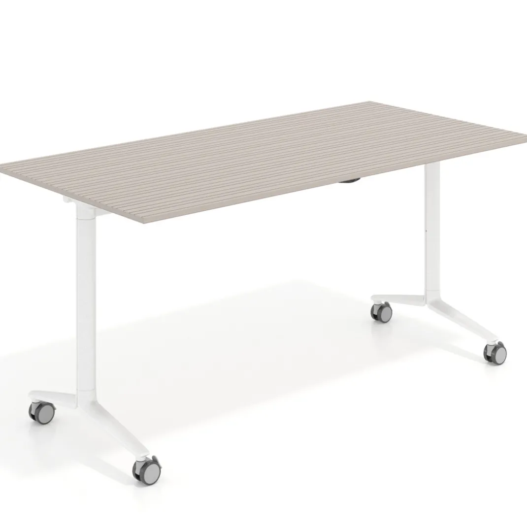 Mesa plegable pivot rectangular, estructura blanca, canto 16cm