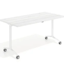 Mesa plegable pivot rectangular, estructura blanca, canto 30cm