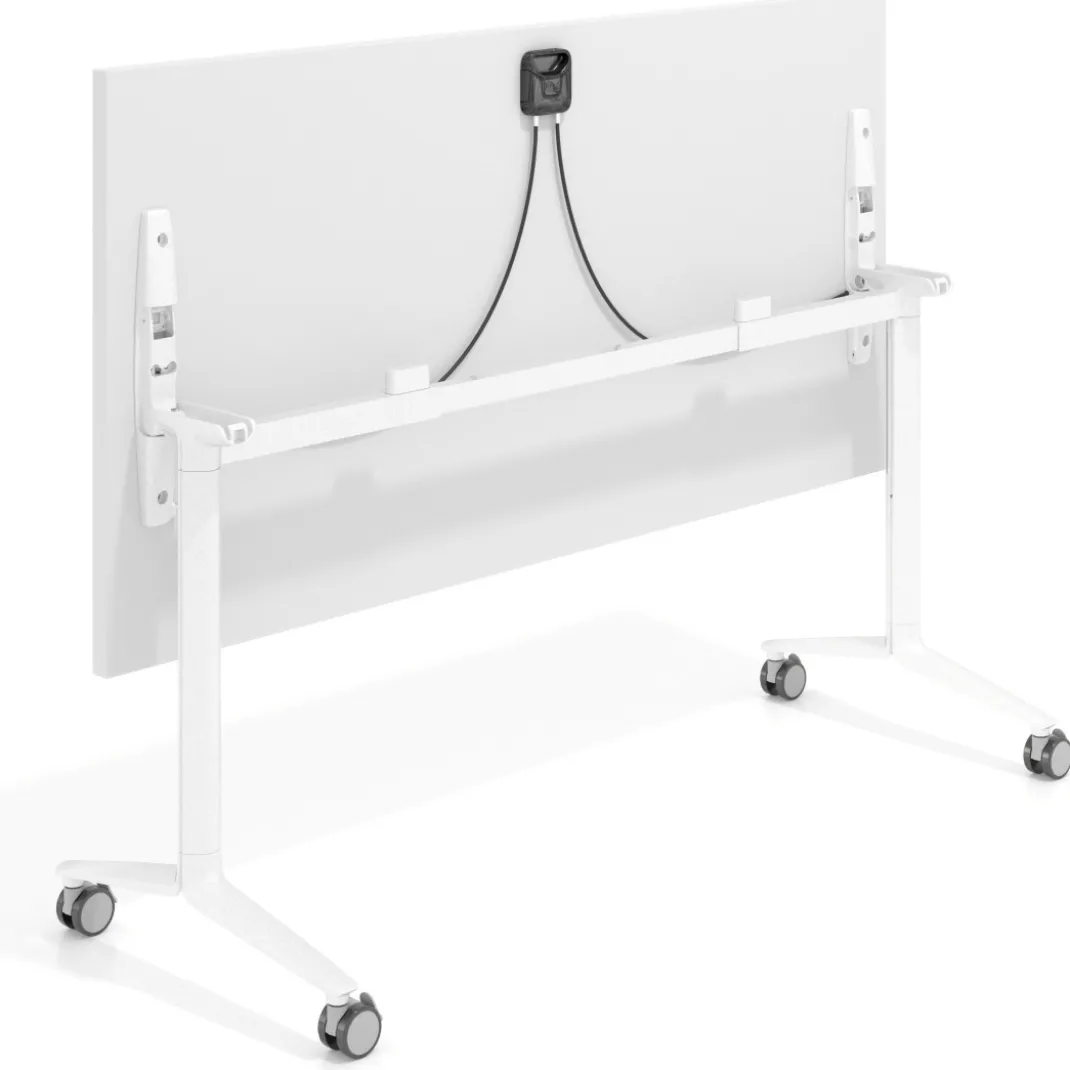 Mesa plegable pivot rectangular, estructura blanca, canto 30cm