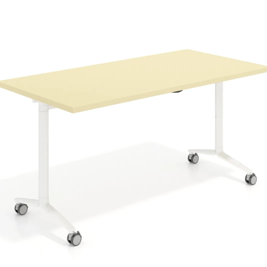 Mesa plegable pivot rectangular, estructura blanca, canto 30cm