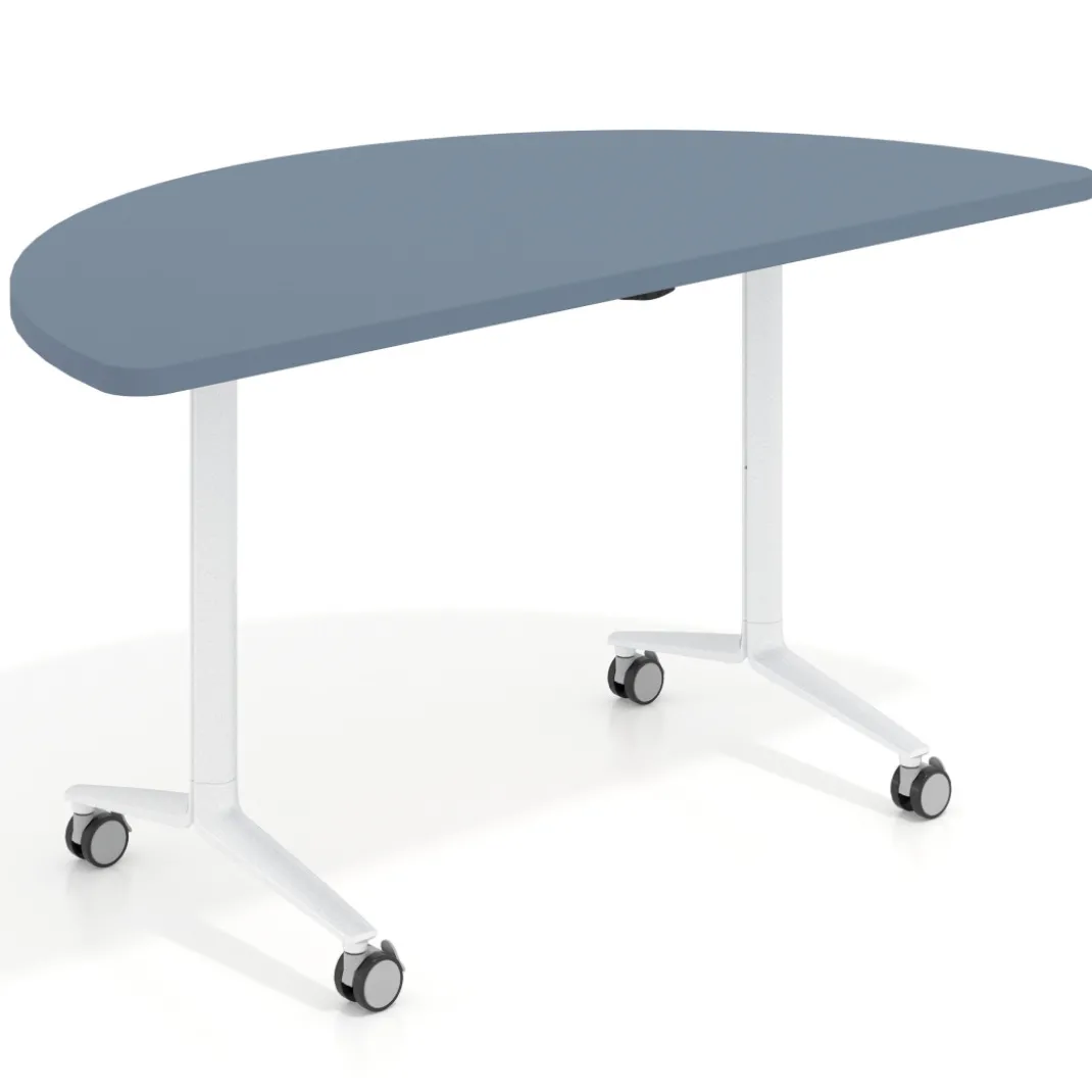 Mesa plegable pivot semicírculo estructura blanco, canto 30cm