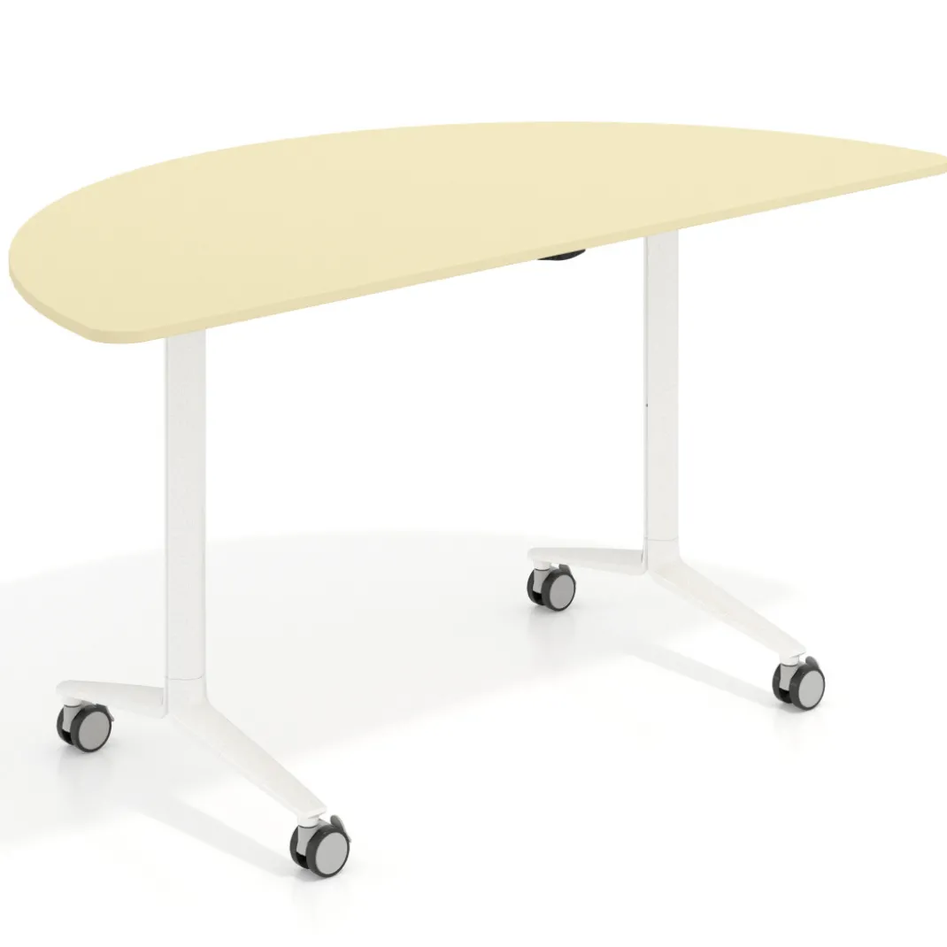 Mesa plegable pivot semicírculo estructura blanco, canto 16cm