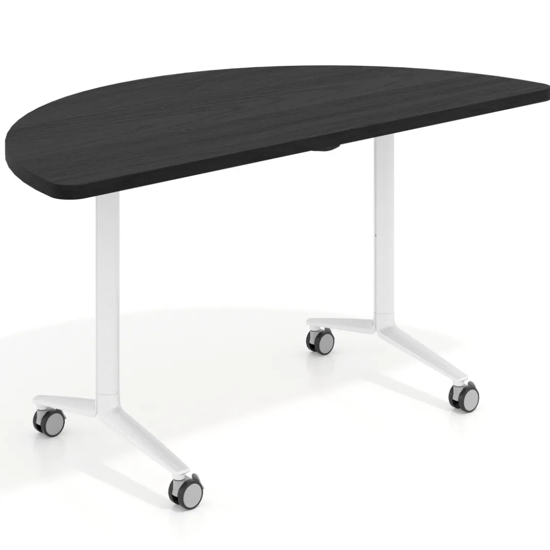 Mesa plegable pivot semicírculo estructura blanco, canto 30cm