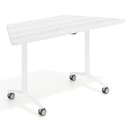 Mesa plegable pivot trapezoidal, estructura blanco, canto 30cm