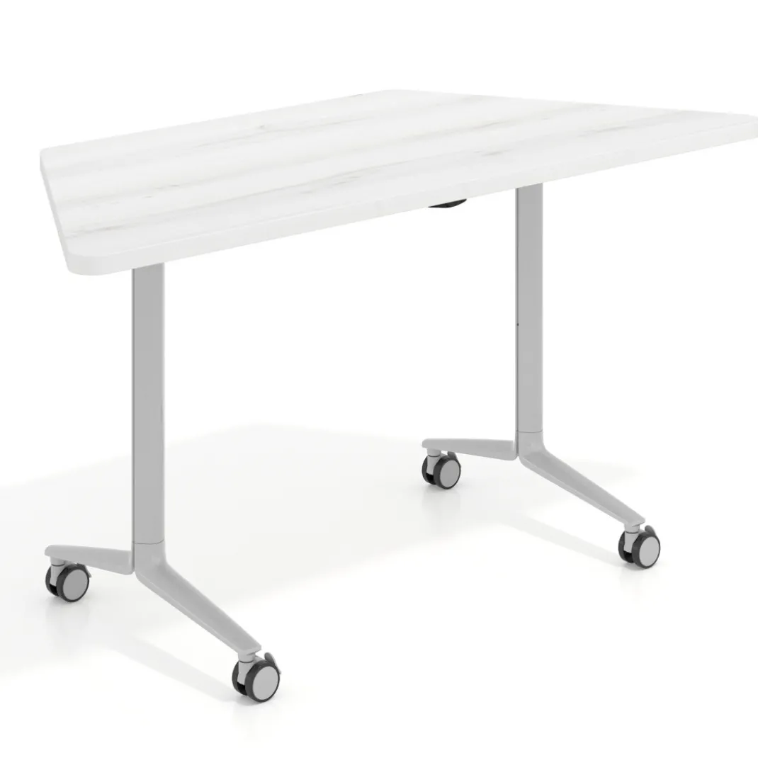 Mesa plegable pivot trapezoidal, estructura aluminio, canto 30cm