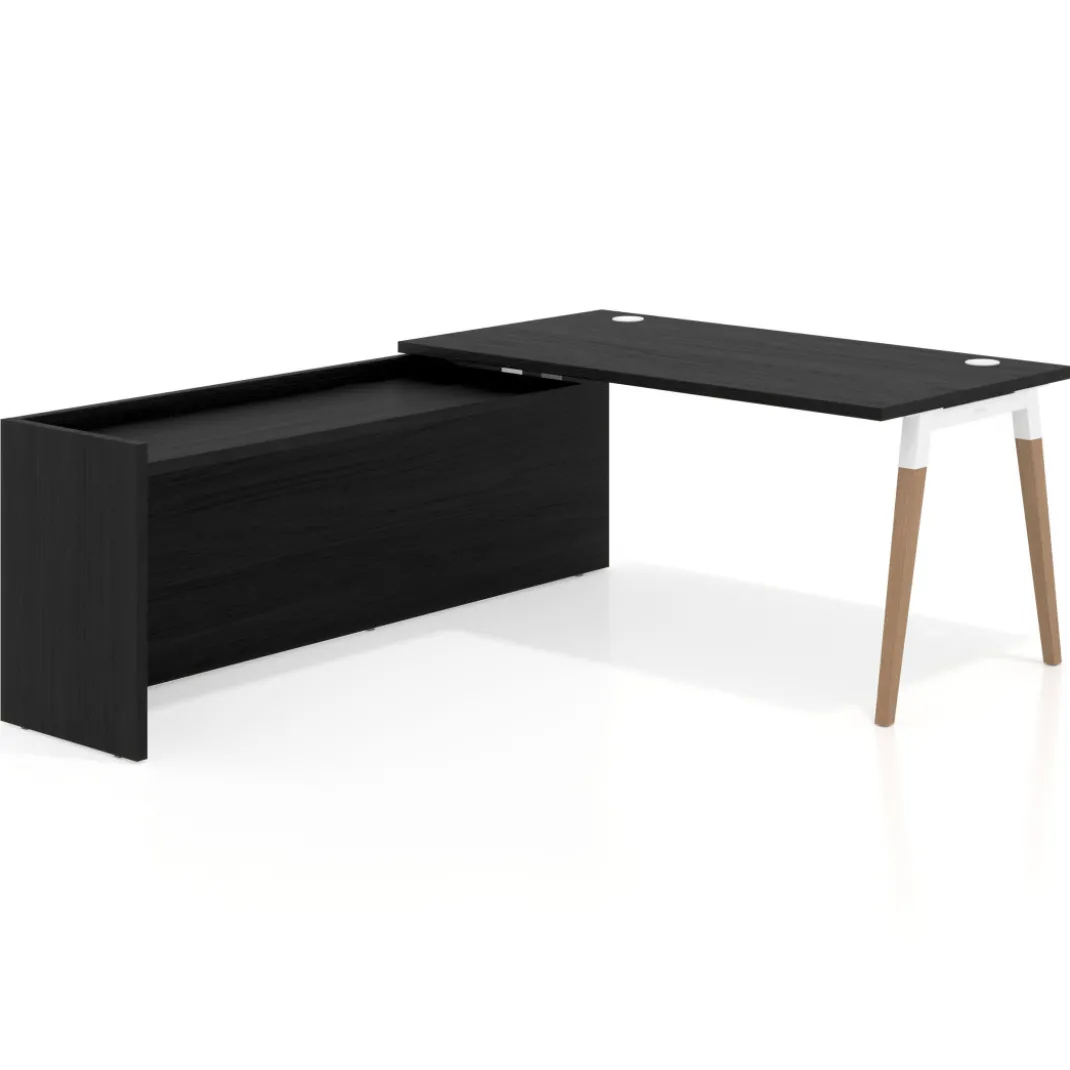 Mesa de despacho en L Arki fondo 80cm con ala WorkPlus estructura blanco