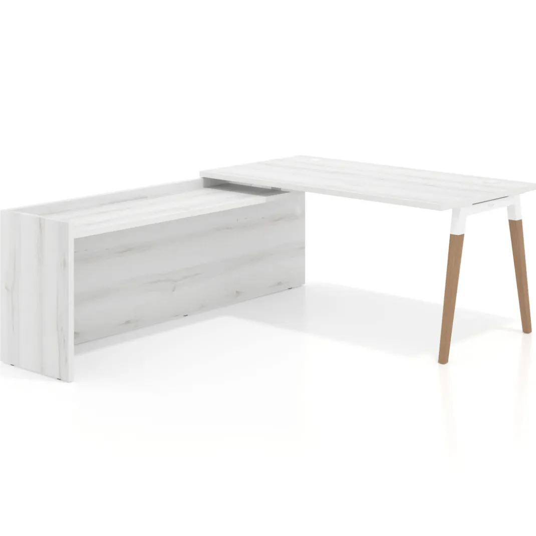 Mesa de despacho en L Arki fondo 80cm con ala WorkPlus estructura blanco