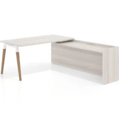 Mesa de despacho en L Arki fondo 80cm con ala WorkPlus estructura blanco