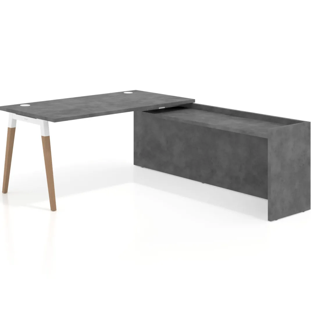 Mesa de despacho en L Arki fondo 80cm con ala WorkPlus estructura blanco
