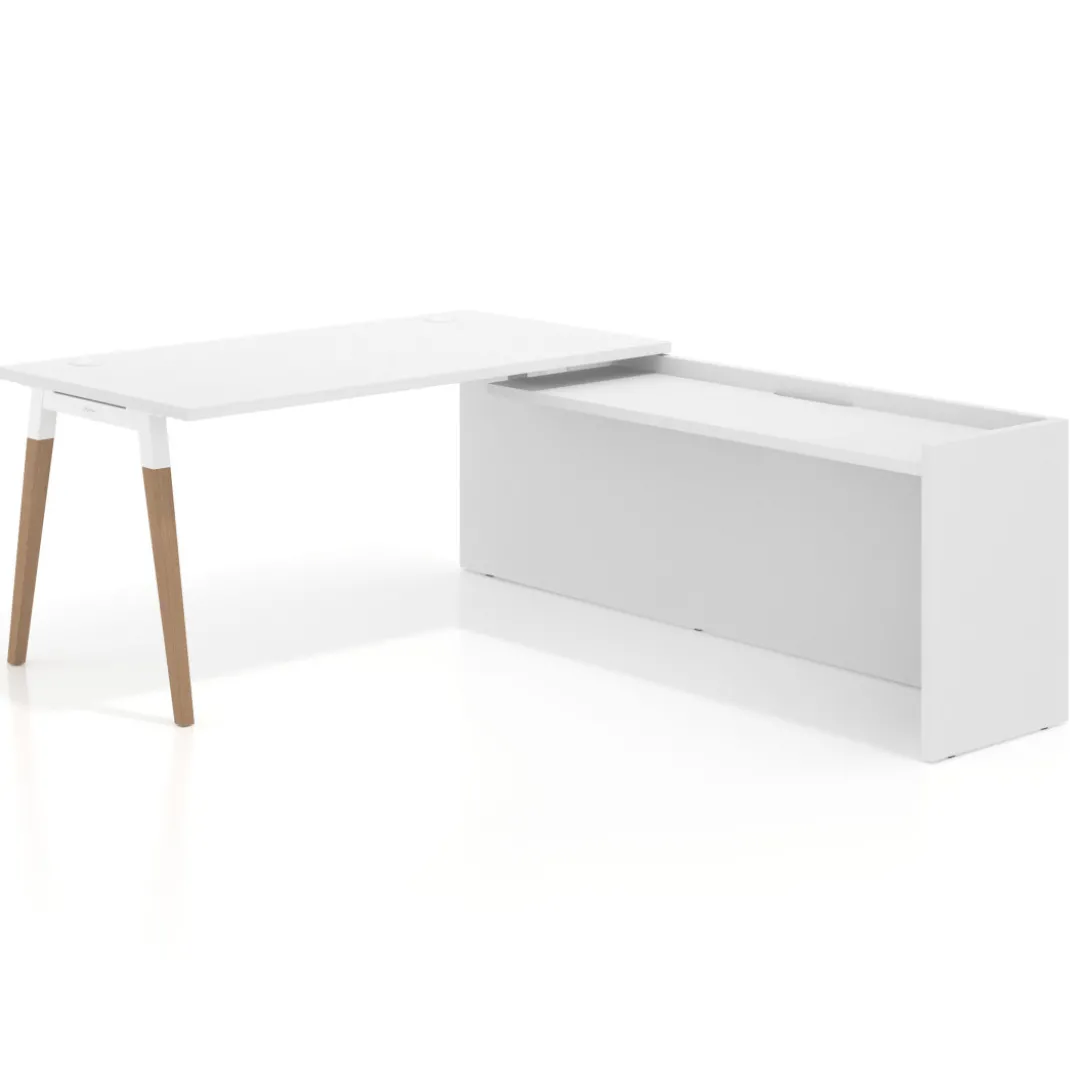 Mesa de despacho en L Arki fondo 80cm con ala WorkPlus estructura blanco