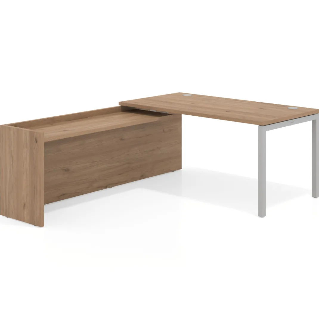 Mesa de despacho en L Kube fondo 80cm con ala WorkPlus estructura aluminio
