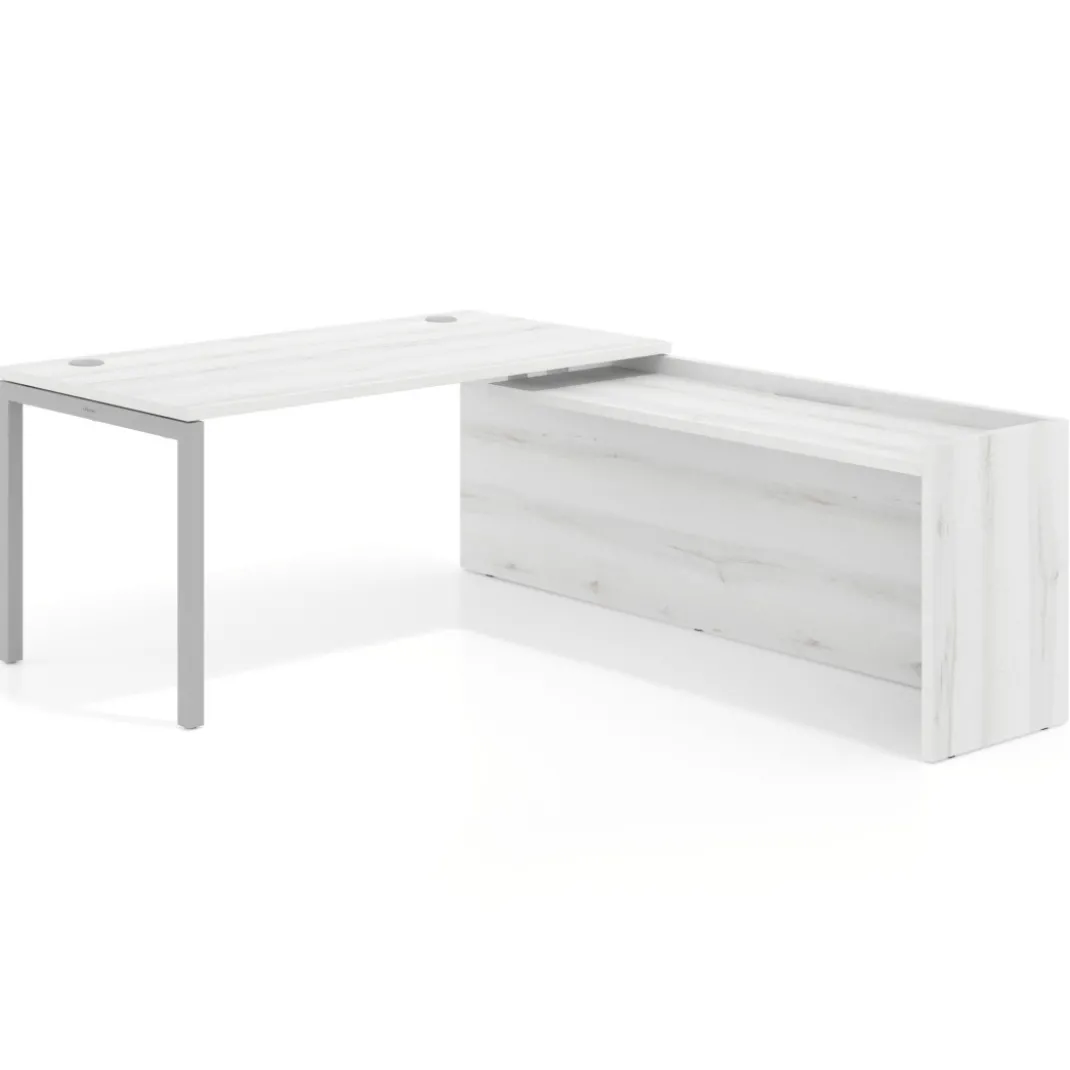 Mesa de despacho en L Kube fondo 80cm con ala WorkPlus estructura aluminio