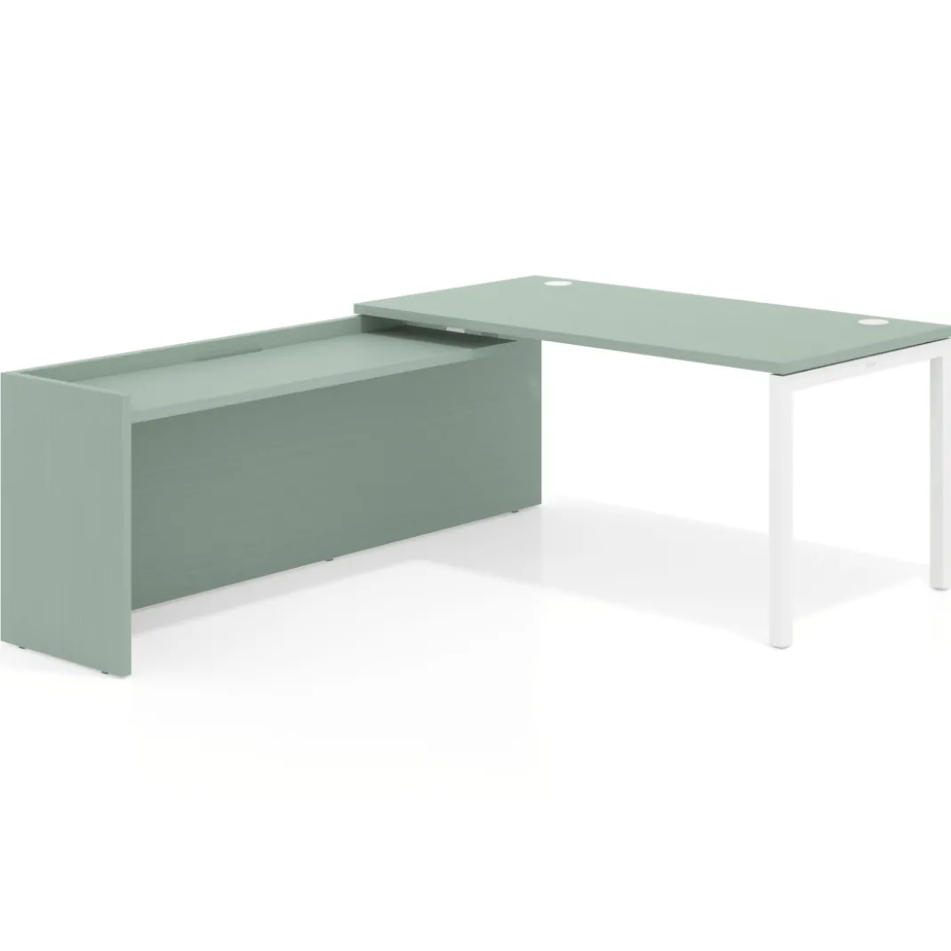 Mesa de despacho en L Kube fondo 80cm con ala WorkPlus estructura blanco