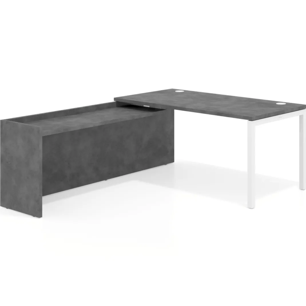 Mesa de despacho en L Kube fondo 80cm con ala WorkPlus estructura blanco