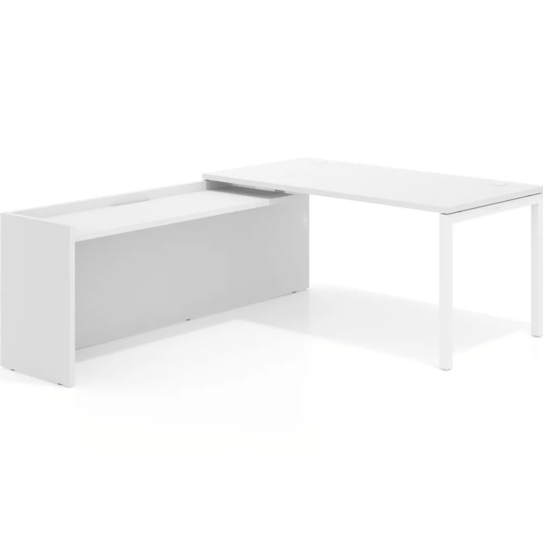 Mesa de despacho en L Kube fondo 80cm con ala WorkPlus estructura blanco